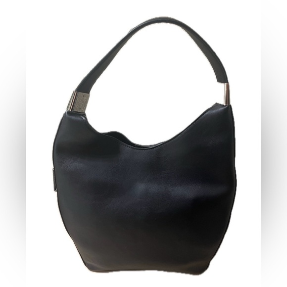 Alfani Bangle Hobo Shoulder Bag, Snakeskin Trim, Vegan Leather, Black/Silver NWT - Picture 6 of 8